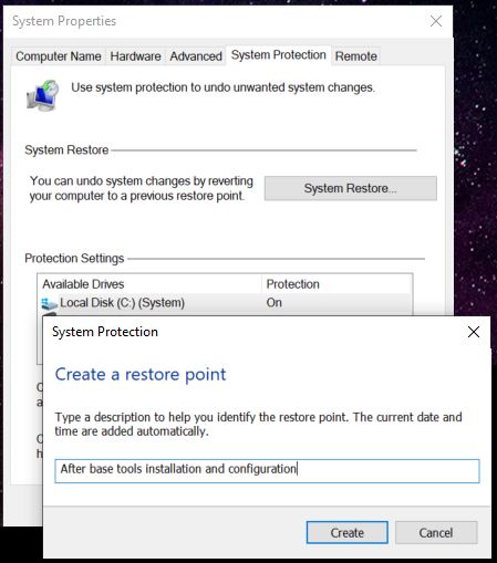 Create windows 10 restore point