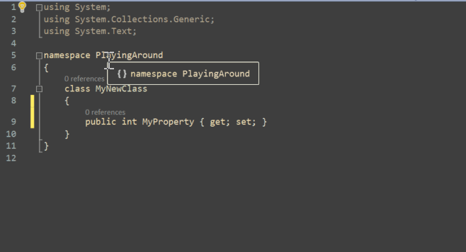 Visual Studio 2019 Quick Actions menu